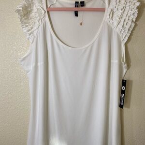Milano White Ruffled Sleeveless Scoop Neck Blouse